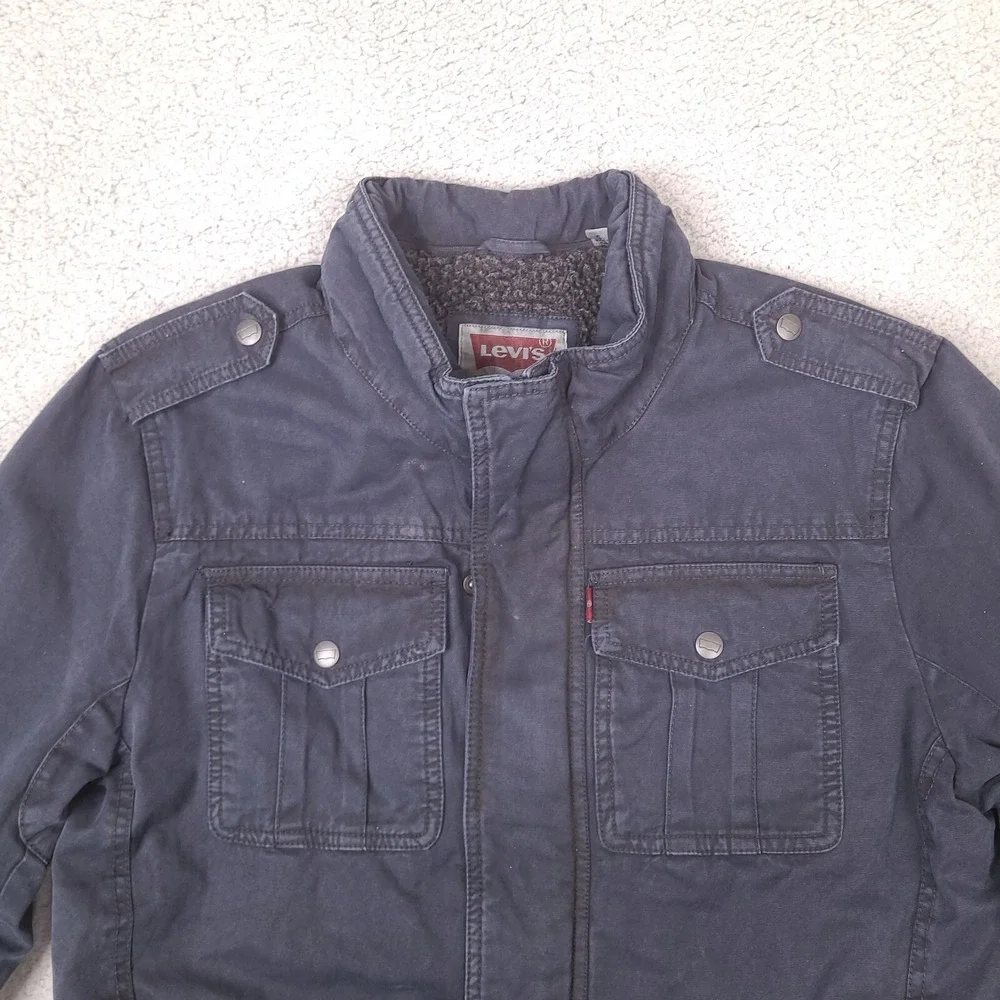 Levis Jacket Mens Small‎ Navy Blue Sherpa Lined Utility Grunge (Zipper Broken)
